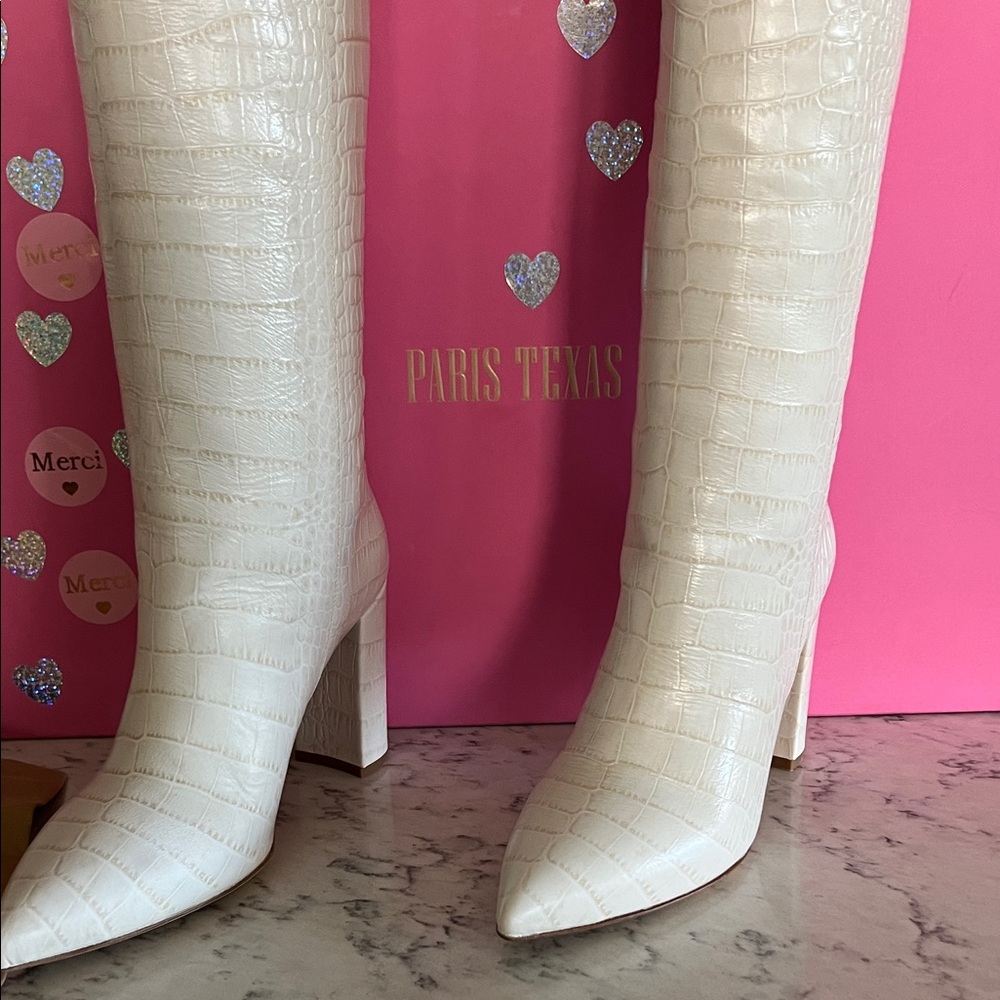 Paris Texas Ivory Croc-Embossed Heeled Boots